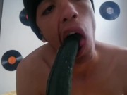 Preview 5 of PUTS A CUCUMBER UP HER ASS AND THEN EAT HIS CUM