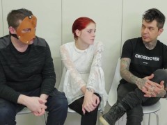 Bound whore gagging and getting toyed