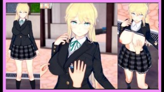 [Hentai 3d Game Koikatsu! ]Rubbing the boobs of a blonde big breasts returnee. (Anime 3DCG video)