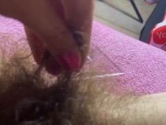 hUGE HAIRY BUSH MEASUREMENT LONG PUSSY HAIR CLOSEUP