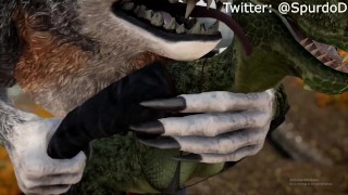 Argonian heeft plezier met een weerwolf Skyrim porno 3D monster Hentai