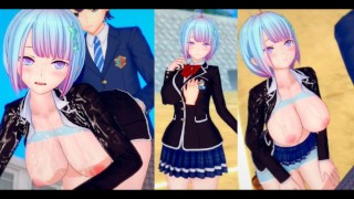 【Hentai Game Koikatsu！】 Skrót z dużymi piersiami uczennica pociera swoje piersi. I seks. (Anime 3DCG