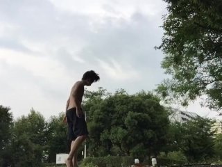 東京オリンピック会場近くの公園でバディとの激しいセックストレーニングをしました！【スパンキング】