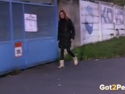 Preview 1 of Double Public Pissing For Sexy Redhead