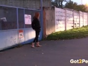Preview 2 of Double Public Pissing For Sexy Redhead