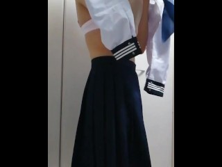 Japanese Crossdresser Takes off Sailor School Uniform