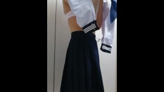 Japanese Transvestite Removes Sailor School Uniform