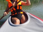 Preview 1 of PRETTY WOMAN PUBLICLY PLAYS WITH HER PUSSY ON A KAYAK AT GREAT RISK OF BEING CAUGHT!