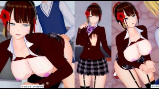 [Хентай игра Коикацу!] Большегрудая школьница «рейка» натирает свои сиськи. И секс. (Аниме 3DCG виде