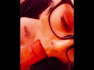 red lips, tongue piercing, blowjob, pov