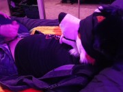 Caged puppy gets tied up, blindfolded, and teased 
