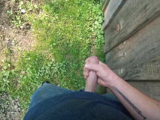 Jacking off behind my tool shed