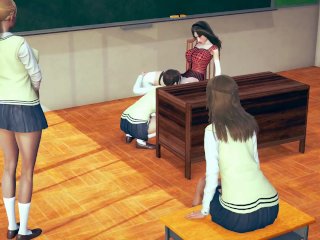 Student Lick Teacher's Pussy in Class Room  Two Student Watching POV