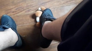 Stepping on the teddy bear with my sneakers