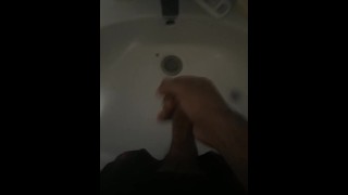 Quick handjob in bathroom