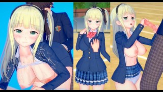 [Jeu Hentai Koikatsu!] Une écolière blonde aux gros seins "yuzuki" se frotte avec ses seins. Et le s