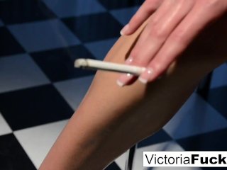 Sexy Long Legged Babe Loves Showing and Smoking