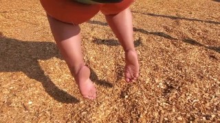 BBW Relaxing At Park Barefoot On A Swing 
