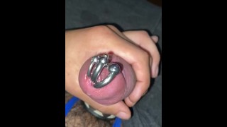 Stroking my pierced cock with 3 piercings. 2 4mm and 1 2mm piercings.