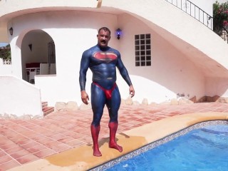 Superman Gets his Thonged Spandex Suit Soaking Wet