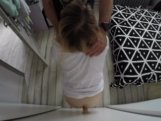 Stepsister in ankle socks caught masturbating with big dildo, i get inside her and cum on ass