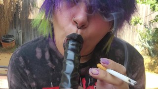 Smoking dildo blowjob and masturbation