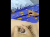 Asian handsome guy jerking in the morning close up cumshot