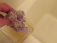 Piss-covered purple panties!!