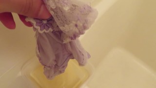 Piss-covered purple panties!!