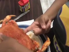 Eating a big crab 