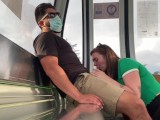 Giving a blowjob on public transportation