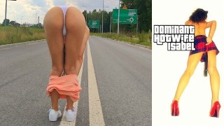 Polish horny hotwife is looking for a bull and shows her ass on the road