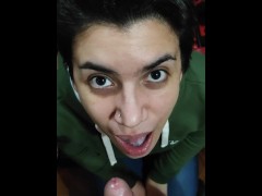 Quickie! Blowjob, open mouth mouthful, cumplay and swallow!