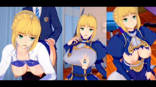 [Хентай-игра Коикацу! ] Займитесь сексом с Fate Большие сиськи Artoria Pendragon.3DCG Эротическое ан