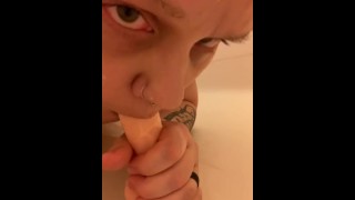 Camgirl Nell Atlas POV shower bj blowjob in hotel waiting for FWB to fuck