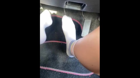 Pedal pumping in sexy white stocks 