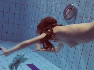 underwatershow, pool tits, stripes, teen