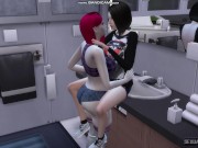 Preview 1 of Lesbians Use Erotic Toy in Public Bathroom - Sexual Hot Animations