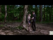 Preview 2 of Submissive hottie Rory Knox gets tied to a tree for face fucking, piss, and ass eating in the forest