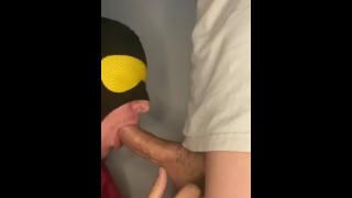 Masked Sub Sucks A Large Thickly Hung Cock And Swallows A Large Otter Load