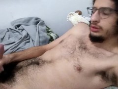 stud stroking his cock Ejaculates in his belly