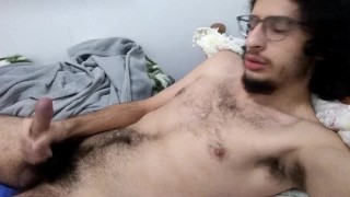stud stroking his cock Ejaculates in his belly