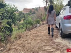 Video Cute fit milf in leather boots reaches my car and help me cum in public
