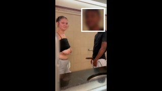 White girl Drool and gag all over BBC in Mall bathroom