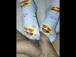 vertical video, amateur, socks, footjob