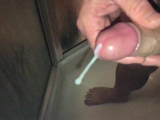 uncircumcised cock, shower cum, masturbation, uncut cock