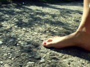 Preview 1 of Dirty bare feet in nature, POV (pov foot worship, dirty feet, foot teasing, long toes, foot goddess)