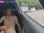 Preview 4 of HIGHWAY HANDJOB - I wank inside my car in a rest area when a sexy woman see my cock