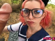 Preview 6 of Cute  with glasses diligently gives blowjob and facial