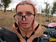 Preview 1 of pink haired cute schoolgirl with glasses loves cock cum and sex on motorcycle